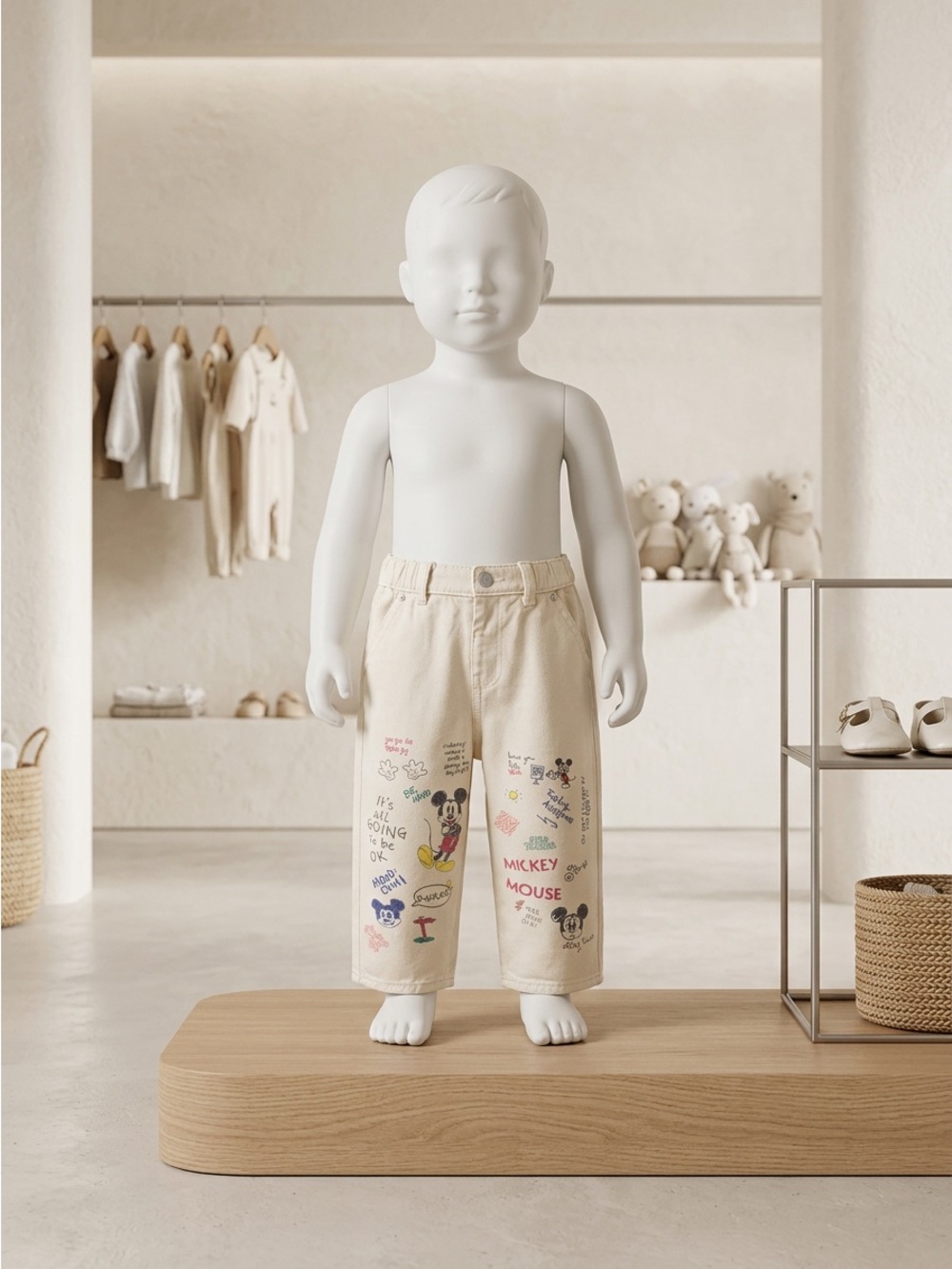 Zara Mickey Mouse Disney Baloon White Denim.
